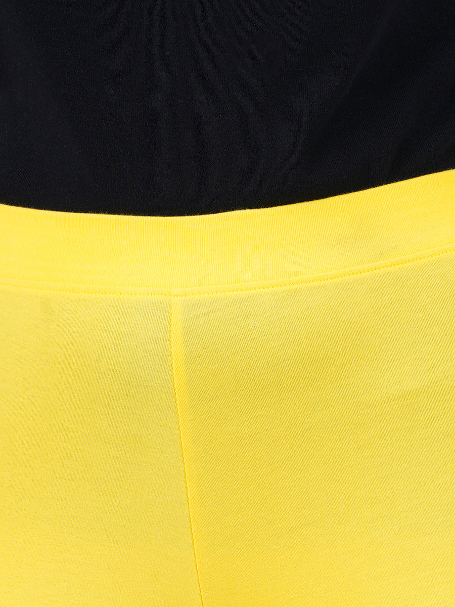 Ankle Fit Mixed Cotton with Spandex Stretchable Leggings Yellow-Close view