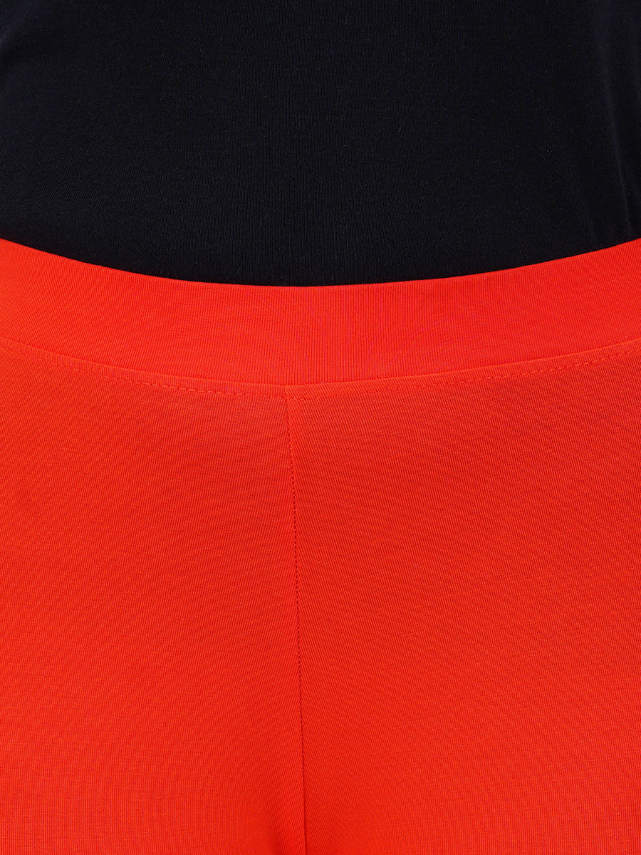 Ankle Fit Mixed Cotton with Spandex Stretchable Leggings Red-Close view