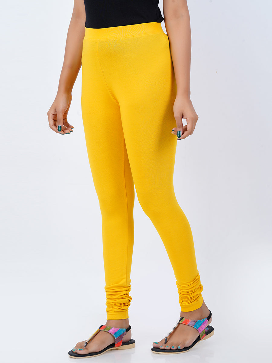 Churidar Fit Mixed Cotton with Spandex Stretchable Leggings Gold-Side view