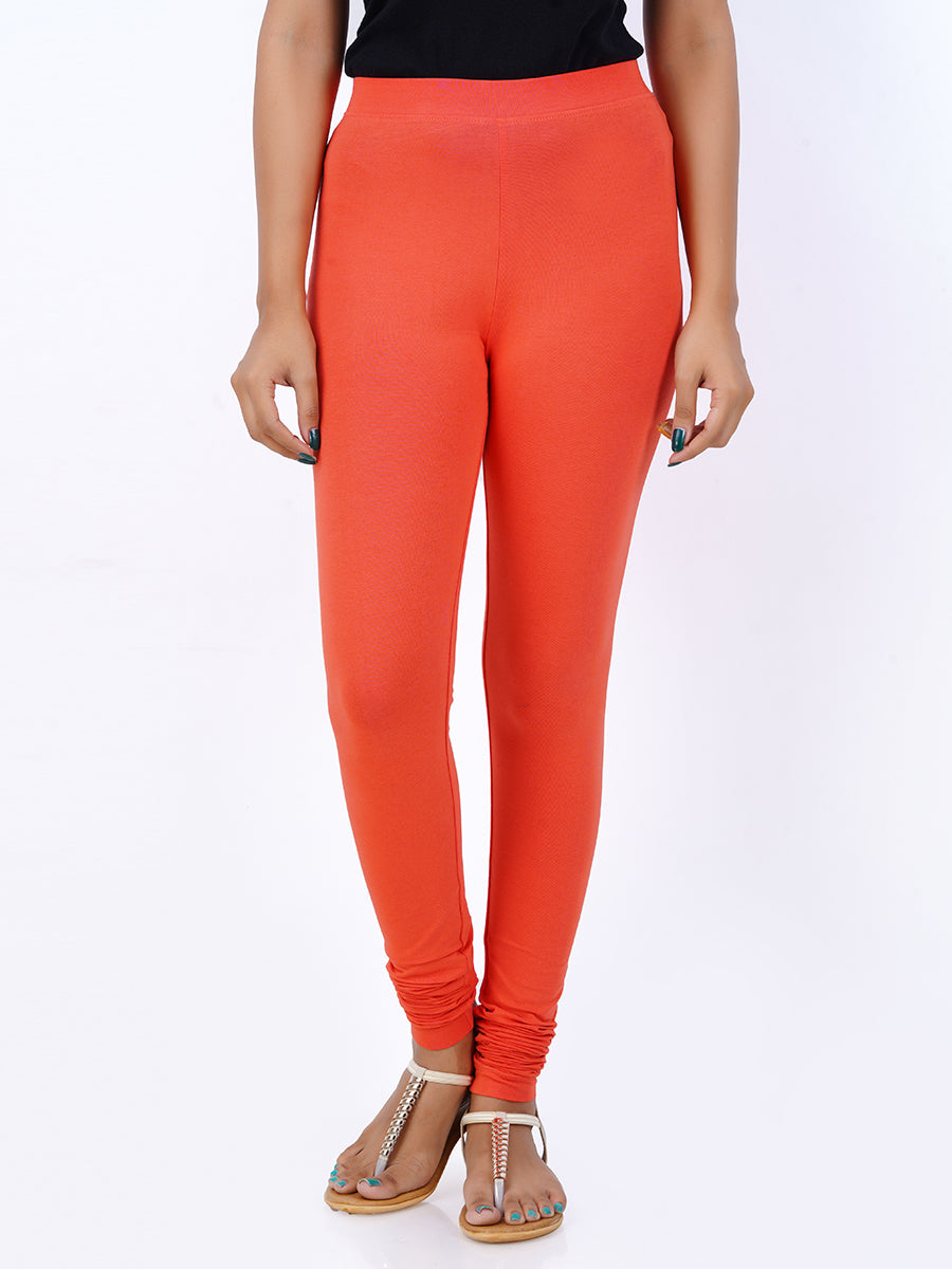 Churidar Fit Mixed Cotton with Spandex Stretchable Leggings Orange