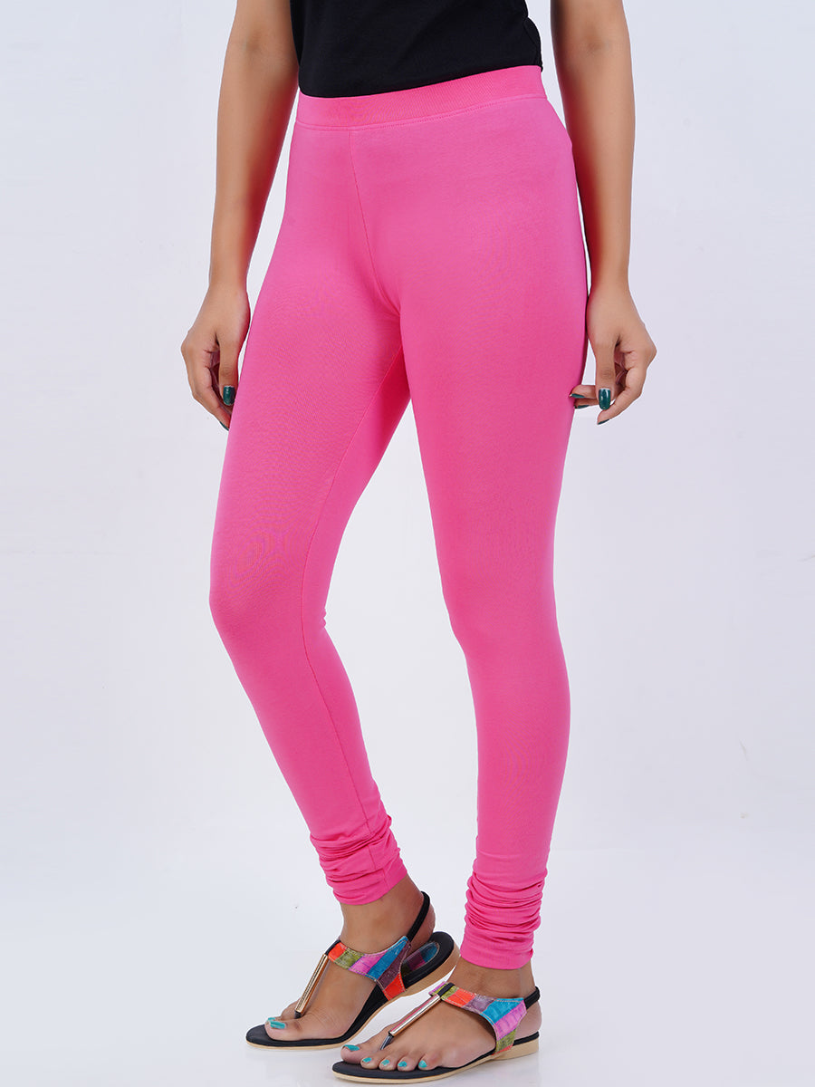 Churidar Fit Mixed Cotton with Spandex Stretchable Leggings Pink-Side view