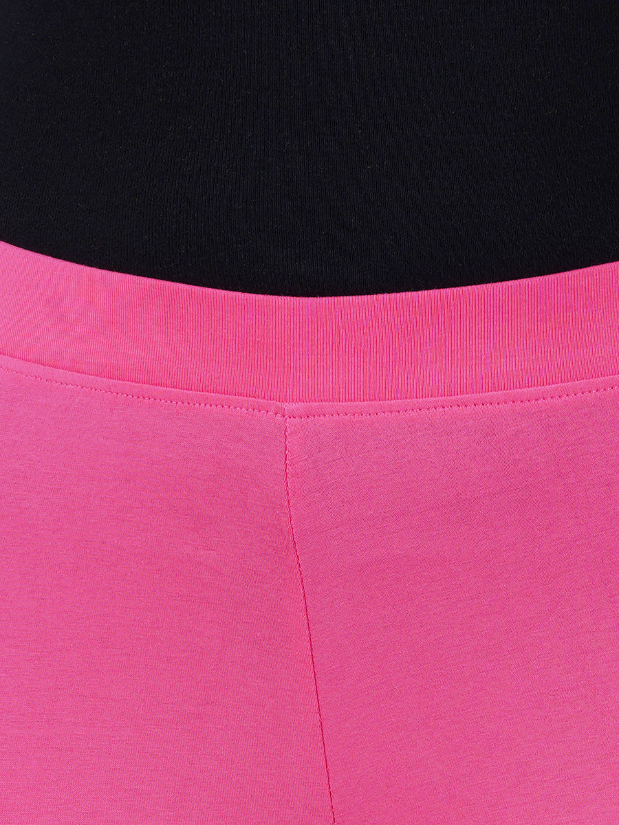 Ankle Fit Mixed Cotton with Spandex Stretchable Leggings Pink -Close view