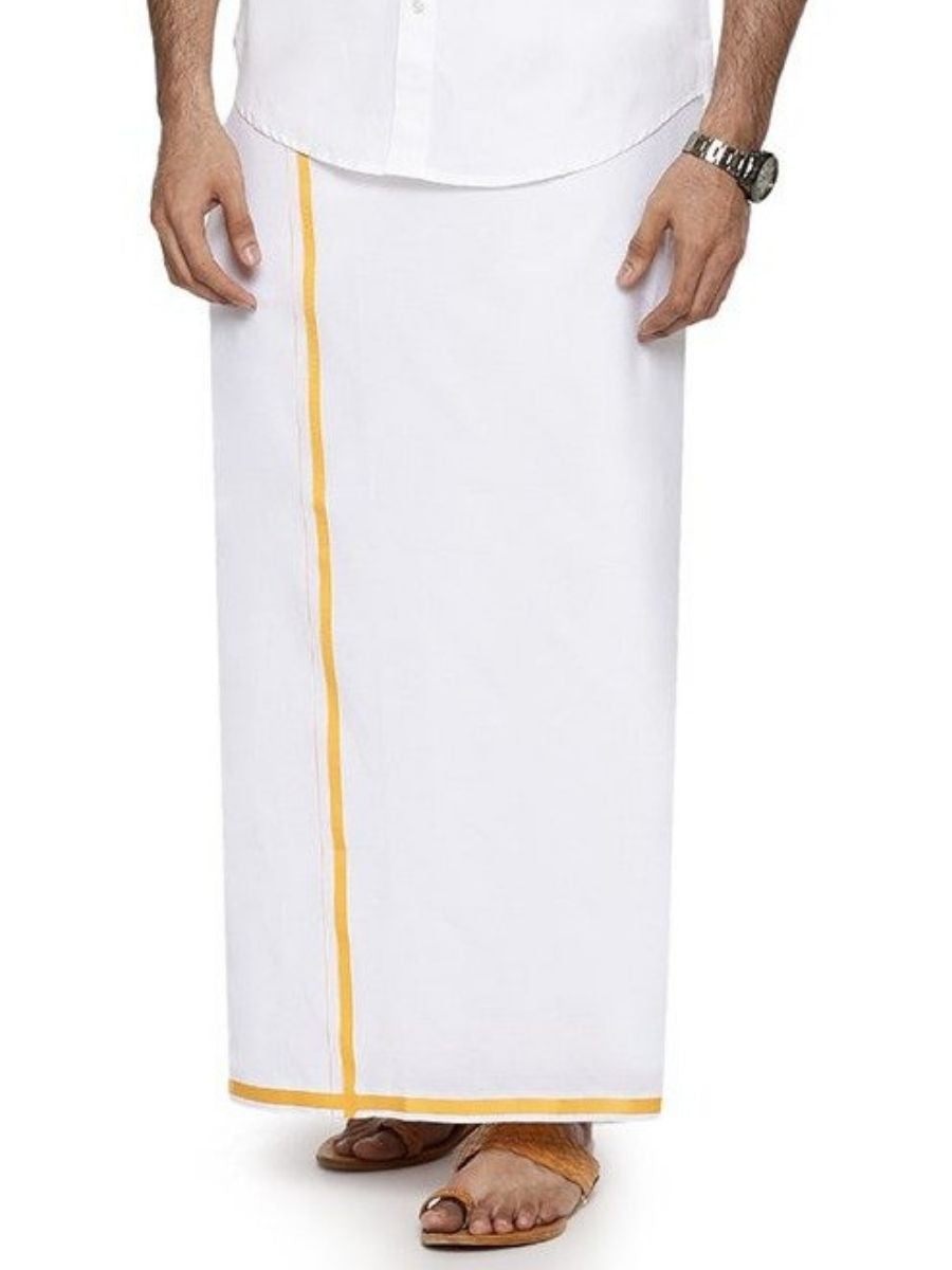 Mens Formal White Full Sleeves Shirt with Small Border Dhoti Combo-Bottom view4
