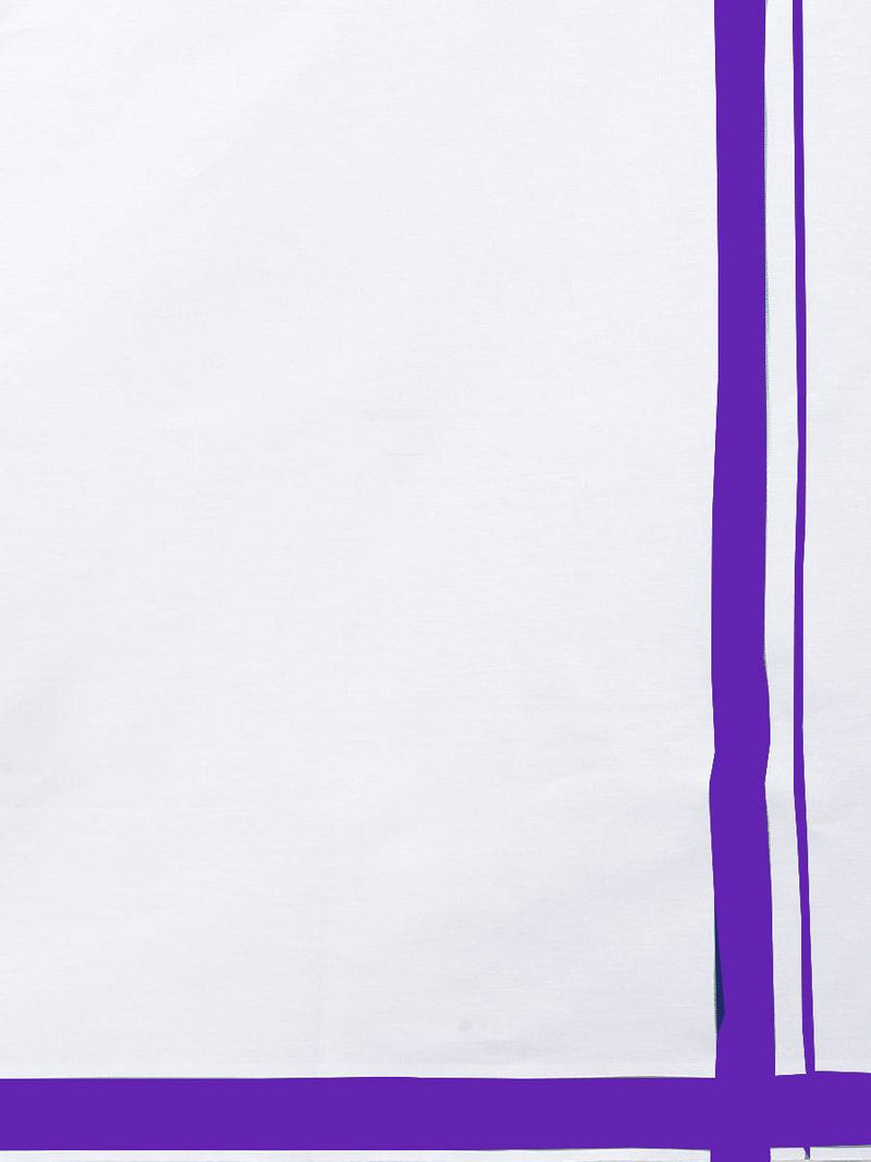 Mens Double Dhoti White with Fancy Border Redfort Special Violet