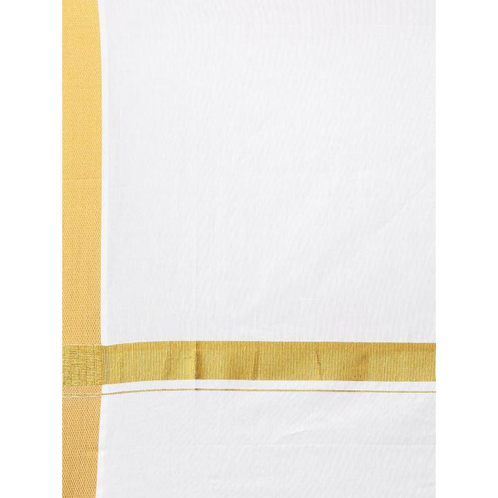 Mens Double Dhoti White with Gold Jari 1 1/2" Gold Special Pet-Zoom view