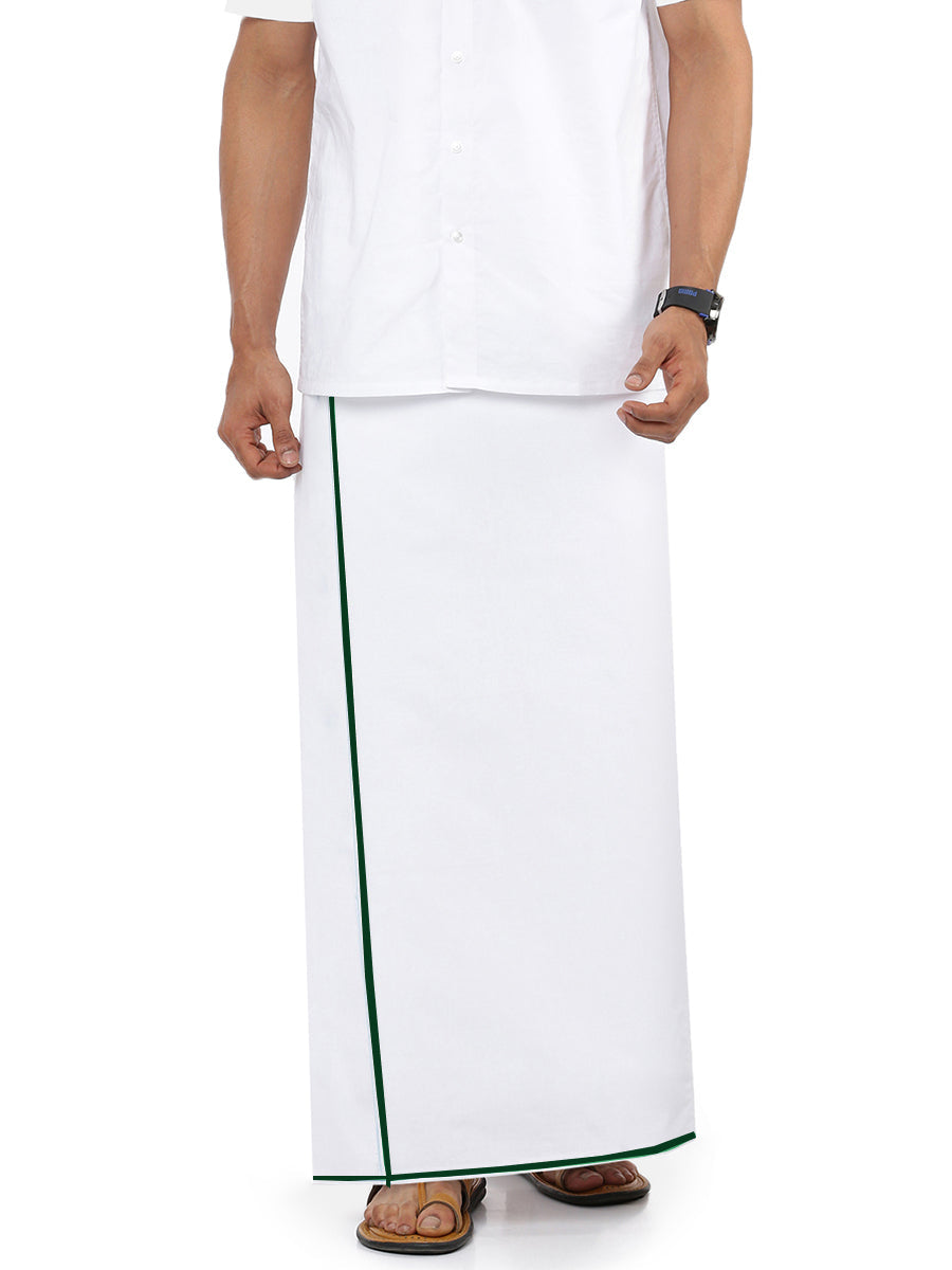 Mens Single Dhoti White with Small Border Ice Gold Green