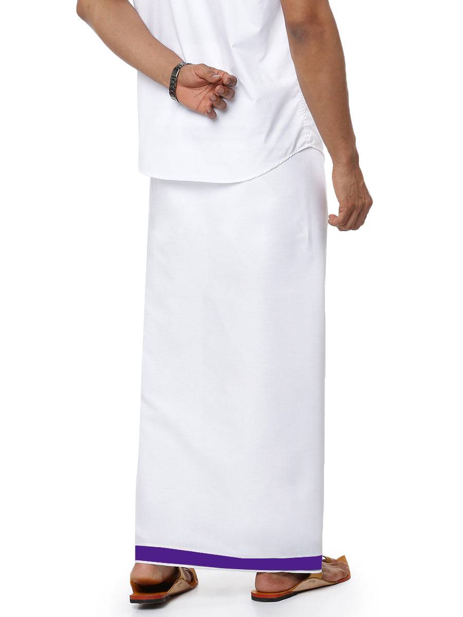 Mens Double Dhoti White with Fancy Border Redfort Special Violet-Back view